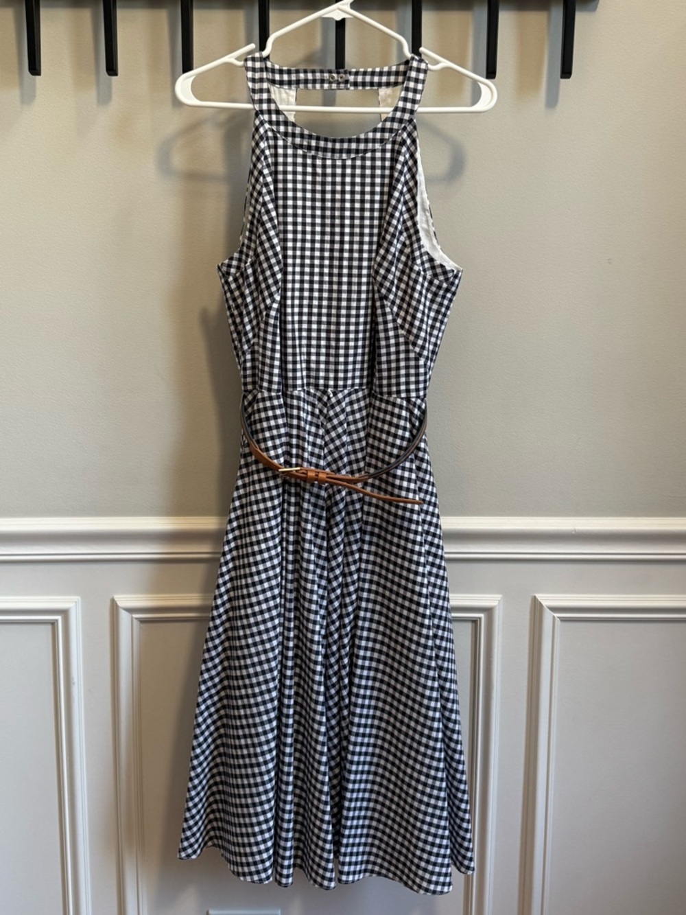 Gingham Midi Dress in Navy and White